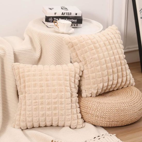 Lot De 2 Housses De Coussin En Fausse Fourrure Sherpa - 45,7 X 45,7 Cm Beige - Ultra Douces Et Réversibles Velours - 1