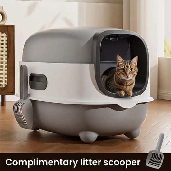 Bac à Litière Fermé pour Chat, Maison de Toilette pour Chats 56x34x38cm — free download