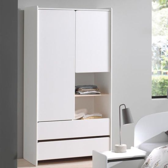 Armoire 2 portes chambre enfant blanche SANNA Blanc L 90 x P 55 x H 180