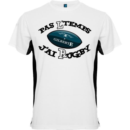 Tee shirt rugby "PAS L'TEMPS J'AI RUGBY" | t-shirt noir et blanc thème humour Rugby XV 15
