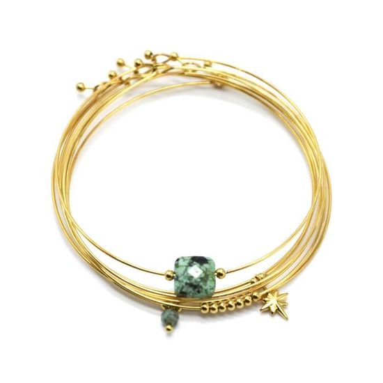 Bracelet Semainier élégant - 7 Joncs Avec Pierres Semi-précieuses (Jade) - Neuf Avec étiquettes