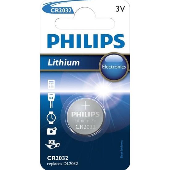 Piles Bouton Philips CR2032 – Lot De 4 – 3V Lithium – Pour Calculatrices, Télécommandes, Montres, Etc.