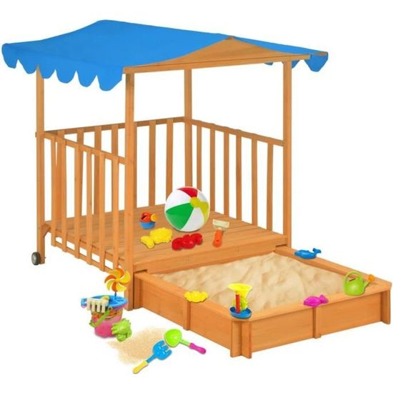 Maison de jeu d'enfants et bac à sable en bois de sapin bleu avec toit de protection UV50 - VidaXL