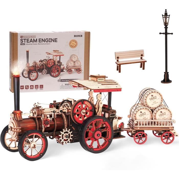 ROKR Puzzle 3D Voiture De Course Mécanique En Bois LK505 - Maquette à Remonter Avec Engrenages, Sans Pile - Cadeau DIY Adulte Enfant Passionné Mécanique Puzzle 3d Rokr