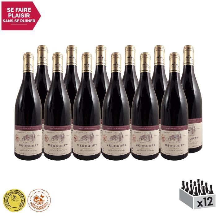 Mercurey Rouge 2017 - Lot de 12x75cl - Château de Santenay - Vin AOC Rouge de Bourgogne - Médaille de Bronze 2019 Concours de Mâcon