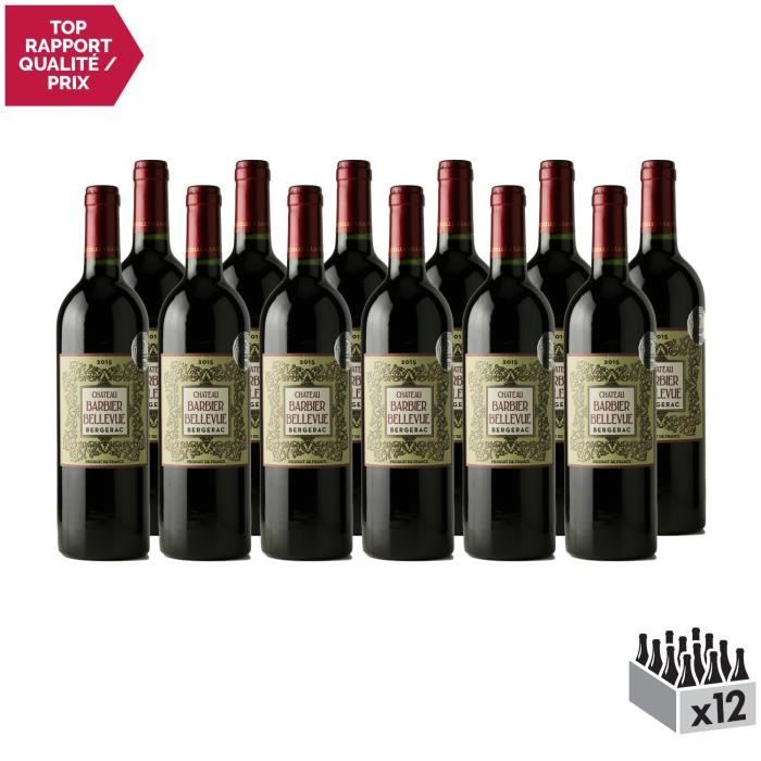 Bergerac Rouge 2015 - Lot de 12x75cl - Château Barbier Bellevue - Vin AOC Rouge du Sud-Ouest - Cépages Cabernet Sauvignon, Cabernet