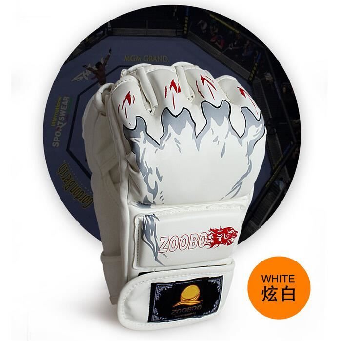 Gants de boxe Sanda gants Gants Muay Thai demi-doigts Gants UFC MMA gants (tigres, blanc)