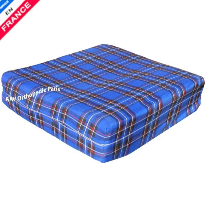Coussin anti escarres en mousse Haute Résilience 35kg Housse écossaise AAV Orthopédie ®.