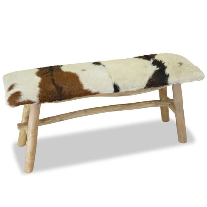 🐳8908 Banc banquette design contemporain grand confort -Meuble Bas Banc de rangement Banc Coffre de Rangement - Cuir véritable Teck