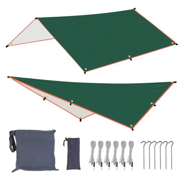 Bâches Hiwalker 3 x 3m Camping bâche de Tente Anti Pluie Ultra Leger Ripstop hamac tarp Shelter Anti-UV Housse de Protec 5166