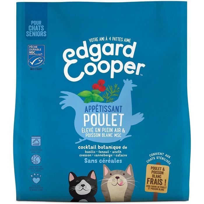 Edgard & Cooper, Nourriture Chat Senior Croquette sans Cereales 100% Naturelle Hypoallergenique, Sachet Poulet Plein air 448414