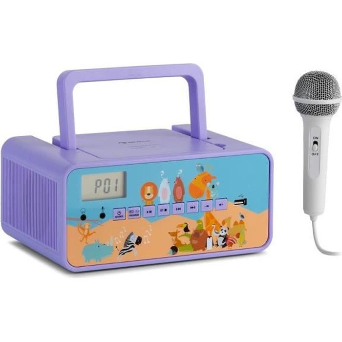 auna Kidsbox Zoo-CD Boombox radio Lecteur CD , Bluetooth , USB écran LCD , motif fruits - Blanc