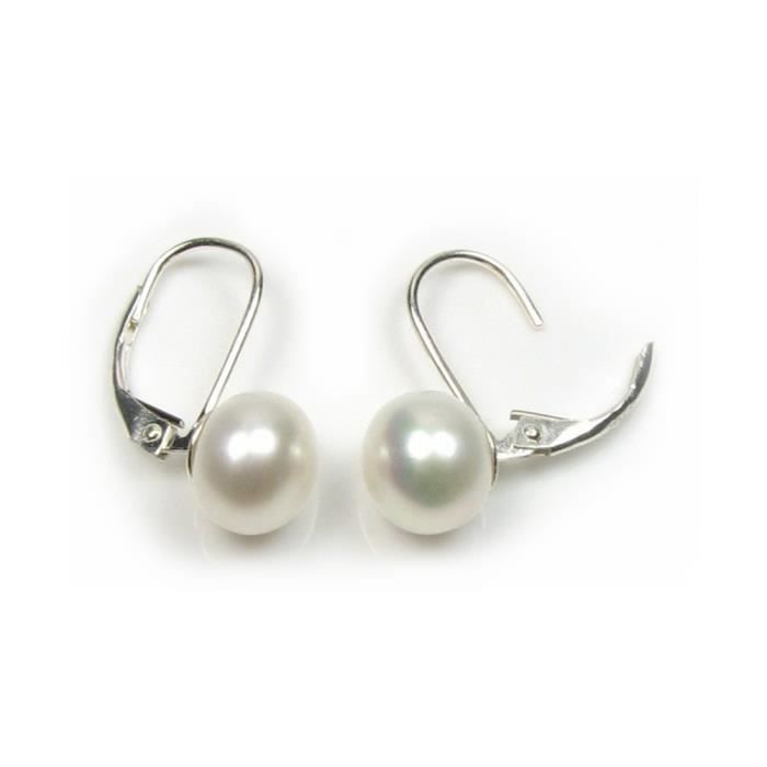 Boucles d'Oreilles Femme pendantes dormeuses et Perles de Culture d'eau douce Blanches et Argent 925-1000 - - Blue Pearls 6151