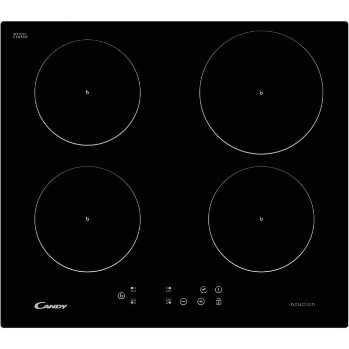 Table de cuisson induction - CANDY - 4 zones - L 60 x H 5,8 cm - CI640CB - 7400W / 2200W avec booster - Revêtement verre - Noir