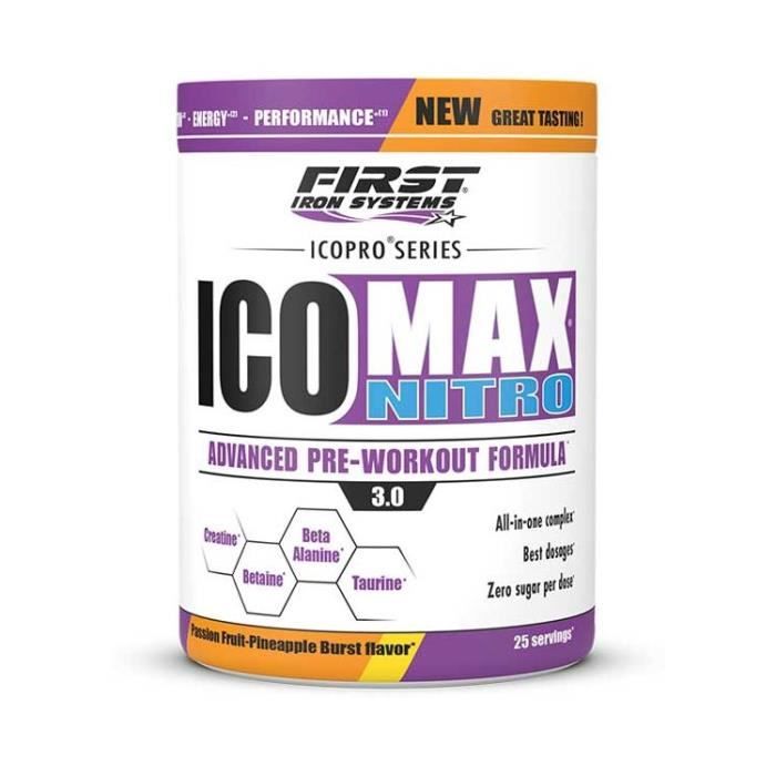 Ico Max Nitro 375g FRAISE CERISE - Creatine Guarana Citrulline Beta Alanine Betaine Taurine Arginine Vitamines