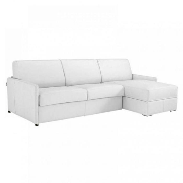 Canapé d'angle SUN convertible RAPIDO 140cm polyuréthane blanc cassé matelas épaisseur 16cm blanc cuir recyclé Inside75