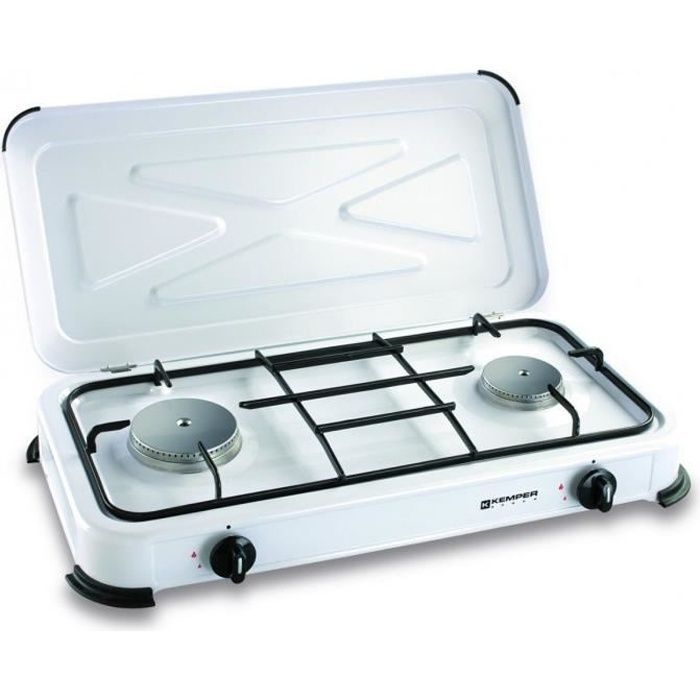 Plaque de cuisson gaz portable 2 feux KEMPER 2600 w - blanc laqué - Butane ou propane