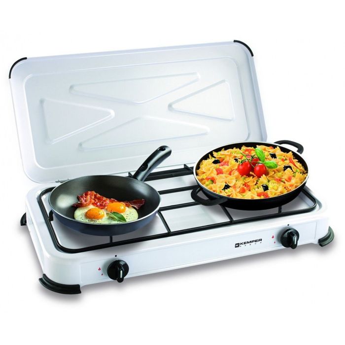Plaque de cuisson gaz portable 2 feux KEMPER 2600 w - blanc laqué - Butane ou propane