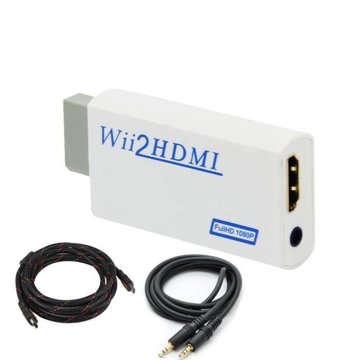 Mini Kitty ® Convertisseur Adaptateur pour Wii vers HDMI 720P/1080P pour NTSC 480i 480p, PAL 576i et écran HD + Câble HDMI 1,4 mâle