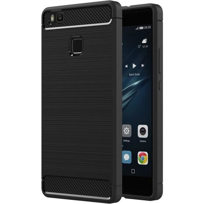 Coque Huawei P9 Lite, Noir Silicone Gel Etui Housse Huawei P9 Lite Souple Coque de Protection Fibre de Carbone Case(5.2 Pouces)