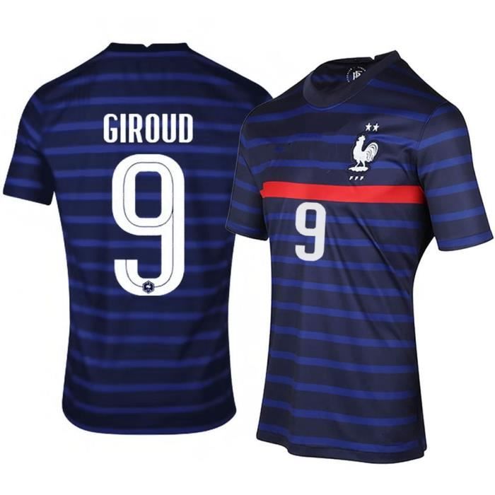 Maillot de Football France 2021 GIROUD 9 T-Shirt de L'équipe FFF Domicile Maillot de Formation Tissu Respirant Bleu Junior Enfant