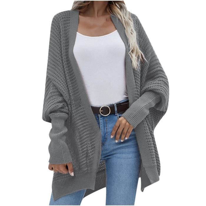 Cardigan Mode Femmes Casual Manches Longues Solide Chandail Chaud Dames Tops Gris