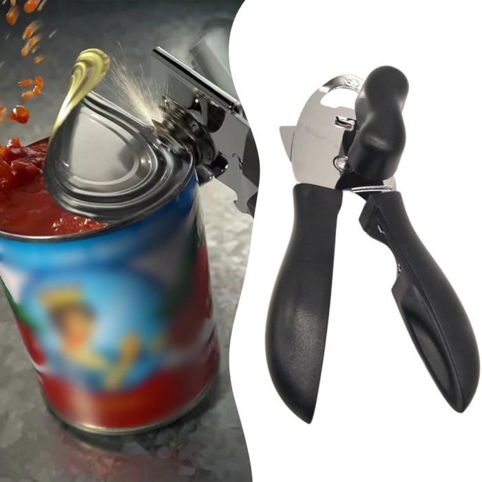 Ouvre-boîte manuel 4 en 1 ouvre-boîte multifonctionnel en acier inoxydable robuste noir
