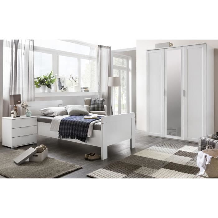 Chambre à coucher complète enfant (lit 90x200cm + chevet +armoire) coloris blanc