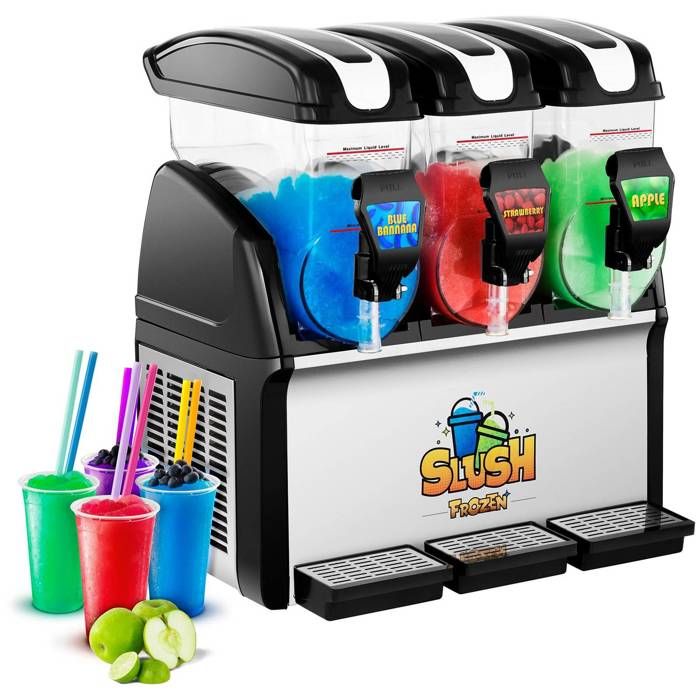 Machine à granitas Frappés Boissons glacées 3X15L Sans Bpa Jusqu'à 12 H d'Utilisation 900 W LED -2 à -3 °C RCSL 3-15