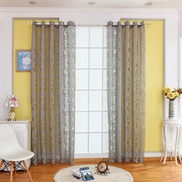 Semi-blackout Rideaux jacquard Tulle fenêtre Traitement Sheer Voile drapé Lit Salon Porte Décor, gris, 100cm x 250c#9829