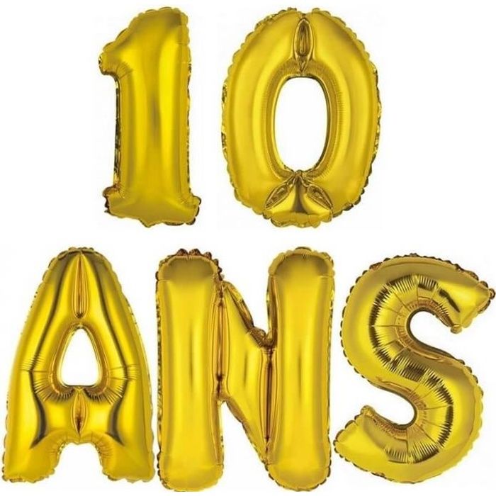 1 Kit Ballon aluminium anniversaire or 10 ANS