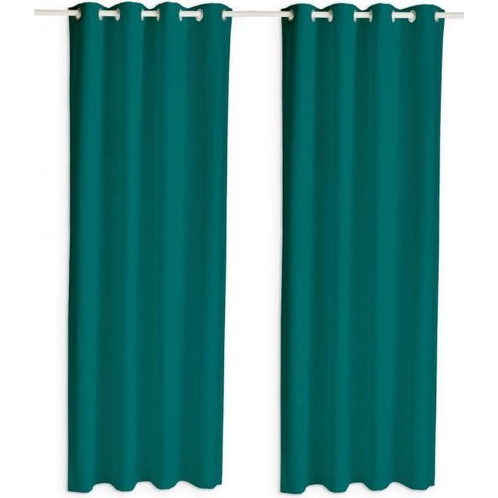 Lot de 2 rideaux occultants à oeillets vert émeraude