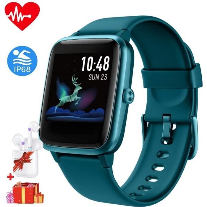 Montre Connectée Femmes,Montre Intelligente Homme IP68Etanche Bracelet Connecté Cardio Podometre Smartwatch Sport Fitness Tracker d'