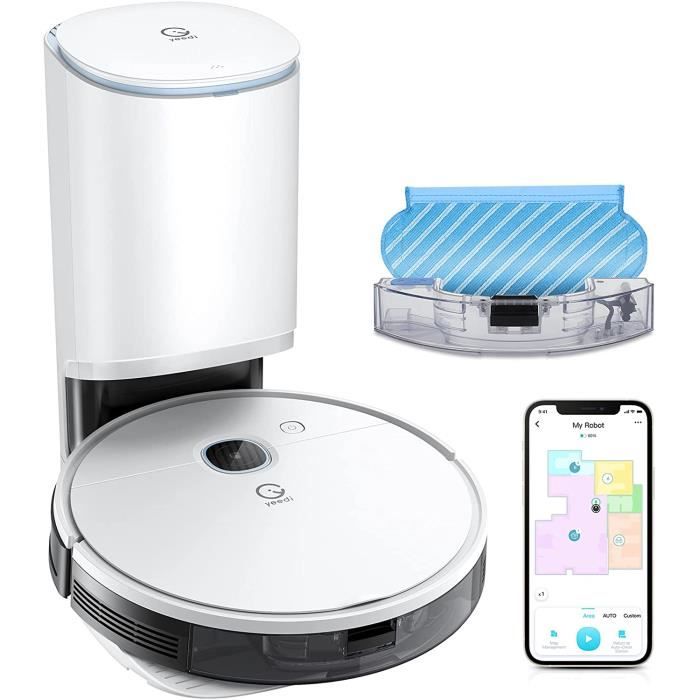 Yeedi Vac Station Robot Aspirateur Laveur Vidange Automatique 3000Pa détection de Tapis 200min d'autonomie Navigation Visuelles