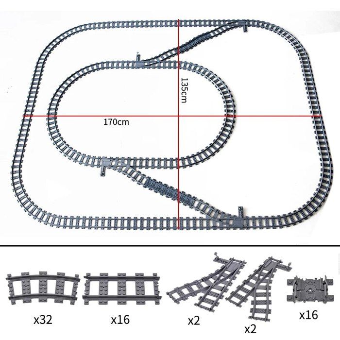 Kit 67 Pièces Rails De Train En Plastique - Avec Courbes, Droits, Croisement, Pente - Pour Enfants 2 Ans Et Plus