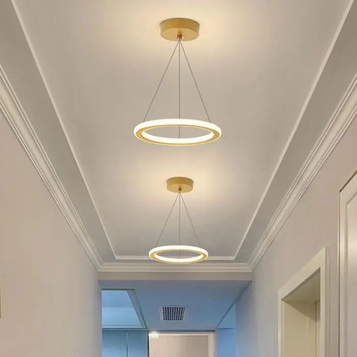 WOTTES Suspension Lustre Plafonnier - Design Modern Forme Rond - LED Dimmable - Doré Ø20cm pour chambre à coucher