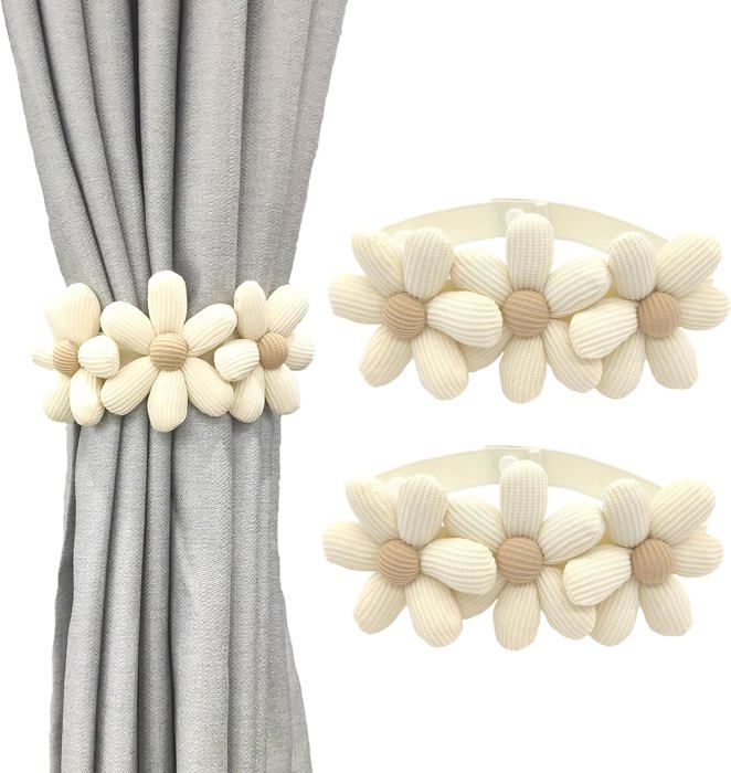 Lot De 2 Clips Pour Rideaux - Attaches Décoratives Fleuries Sans Perçage