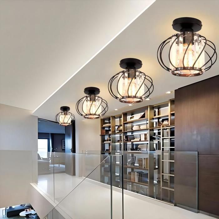 WOTTES Plafonnier en Cristal Moderne E27 LED Plafonnier Mini Lustre en Cristal pour Cuisine Couloir Entrée 4PCS Ø18CM Noir