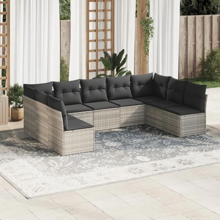 vidaXL Salon de jardin 9 pcs avec coussins gris clair résine tressée 3249911
