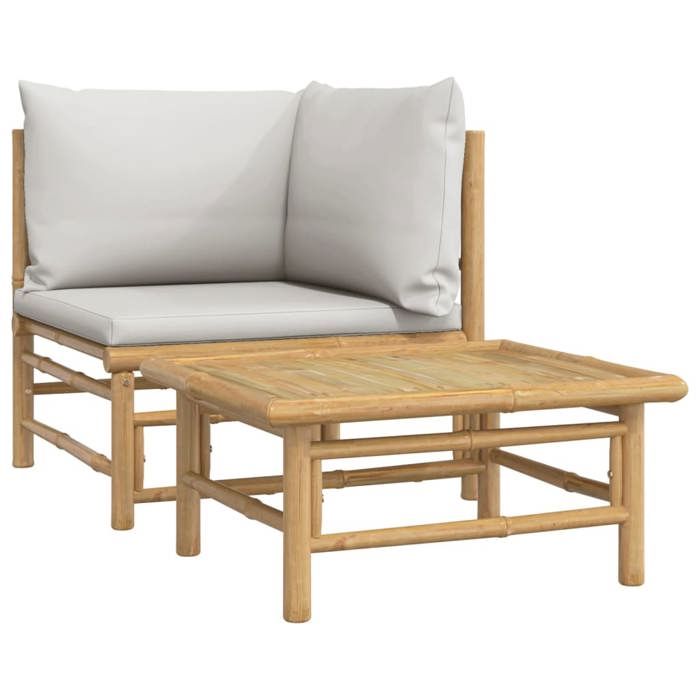 CLOUD Canapé modulable de jardin Salon de jardin 2 pcs avec coussins gris clair bambou CHYNEW9608338