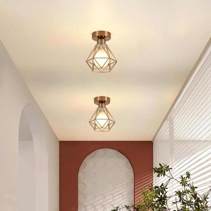WOTTES Plafonnier Industriel Vintage Luminaire - E27 Rétro Lampe de Plafond Métal Cuivre Cage Pour Cuisine Couloir - 4pcs Ø13*14CM