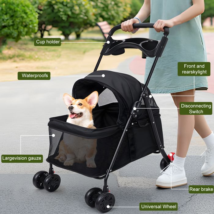 Meilleurs prix pour Poussette cage pour chiens et chats - CREMLANK - Maille visible - 84 cm x18 cm - NOIR - pour voyages en plein air