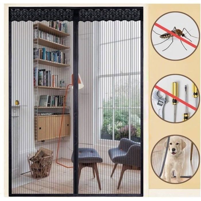 Moustiquaire Fenetre Porte 160x230CM Rideau Anti Mouche Insectes Aimantée Bande Adhésive Blanche Fermeture Magnetique I