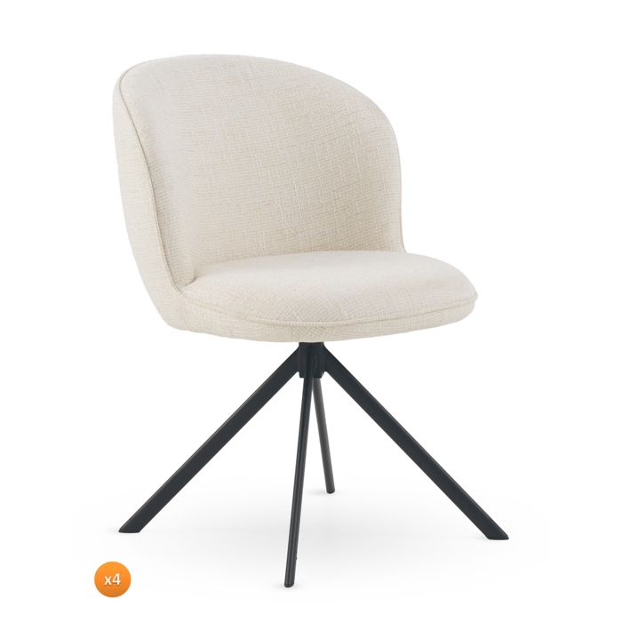 Lot de 4 chaises capitonnées en tweed chiné blanc - REF. 11413