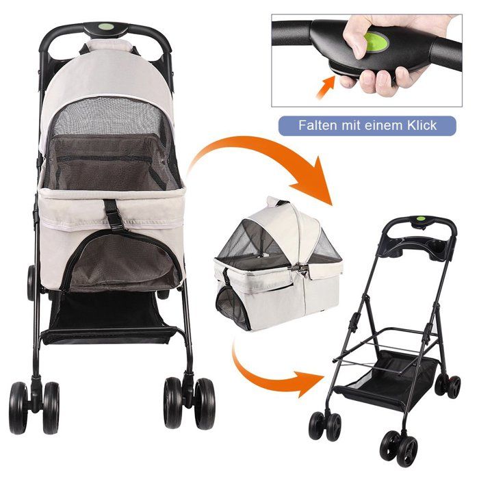 Meilleurs prix pour MIPAN.Poussette pliable animaux  - Chariot pliante chien chat  - Tissu Oxford +  Acier - 50*65*99cm -Gris