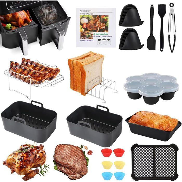 Air Fryer Anti Eclure Accessori per Ninja Foodi AF400EU & AF451EU DZ401, 2 Pezzi Riutilizzabili Silicone Accessori Air Fryer, Previene Schizzi Grasso (nero