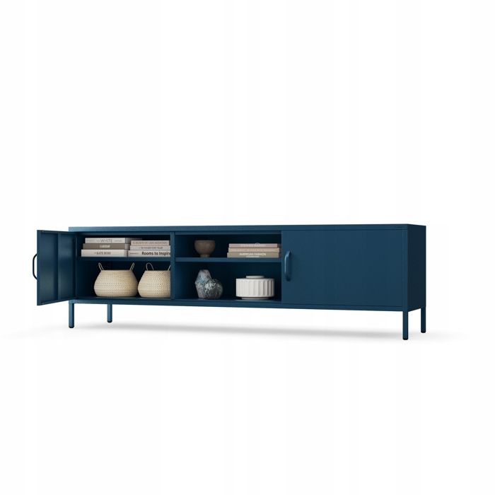 Meuble TV en Métal XL Rosaria Bleu Foncé Design Moderne 170x40x50 cm
