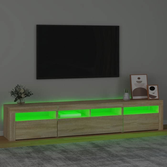 XINWO Meuble TV，Armoire TV Banc TV - avec lumières LED - Chêne sonoma 210x35x40 cm @253