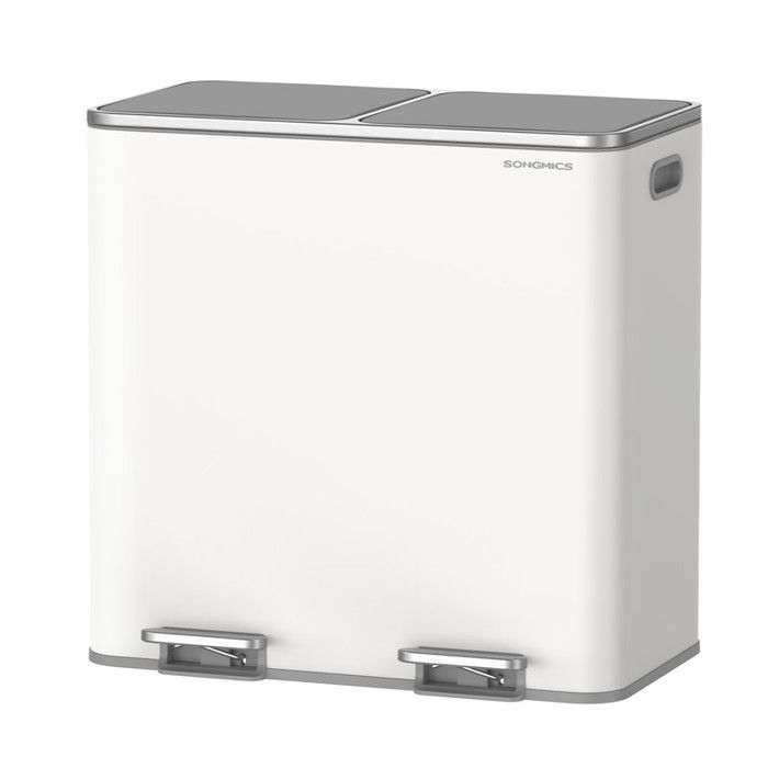 Poubelle à Double Compartiment - SONGMICS - 2 x 40 L - Blanc et Gris - Fermeture en Douceur