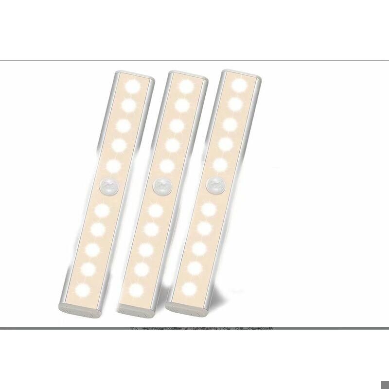 Lumières LED à détecteur de mouvement dintérieur – Lot de 3 de 10 LED pour garde-robe éclairage sans fil alimenté par YYV